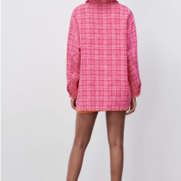 NWT ZARA WOVEN PLAID OVER SIZE SHIRT PINK / WHITE XS - Picture 6 of 8
